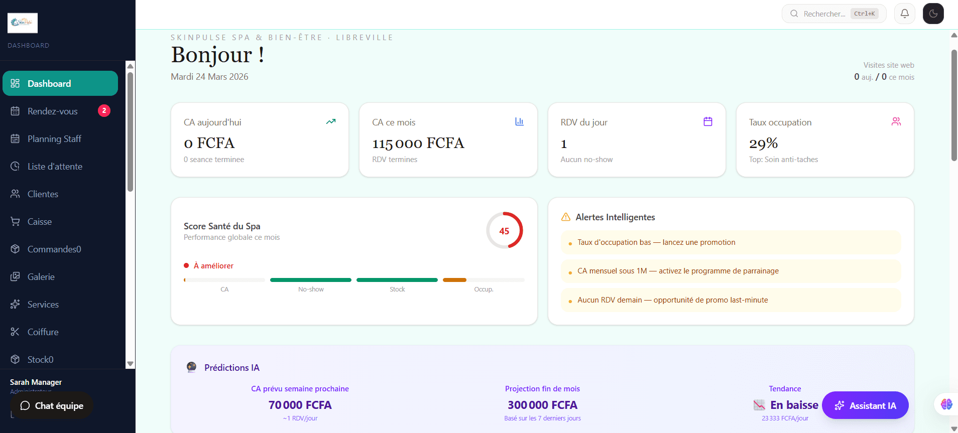 Dashboard BeautyTech en production